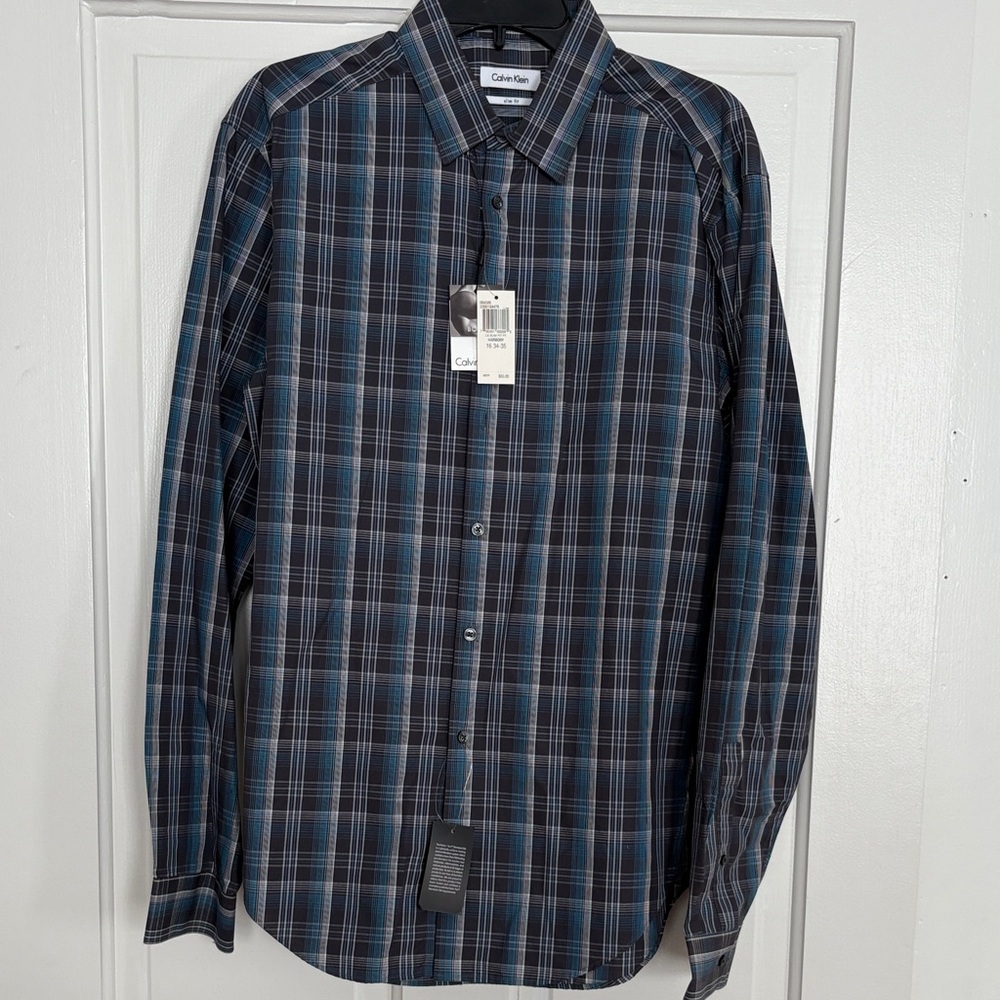 Calvin Klein Men's Dark Blue Checkered Shirt‎